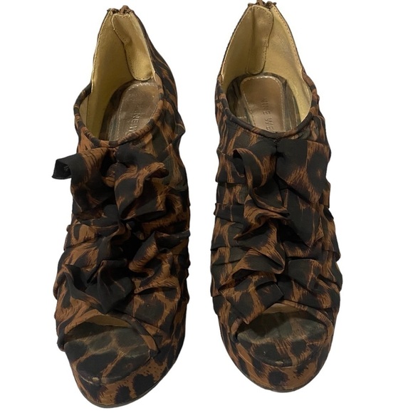 Nine West O-High Street X5 Leopard Ruffle Mesh Back Zip High Heels Stilettos 8 - Picture 4 of 9